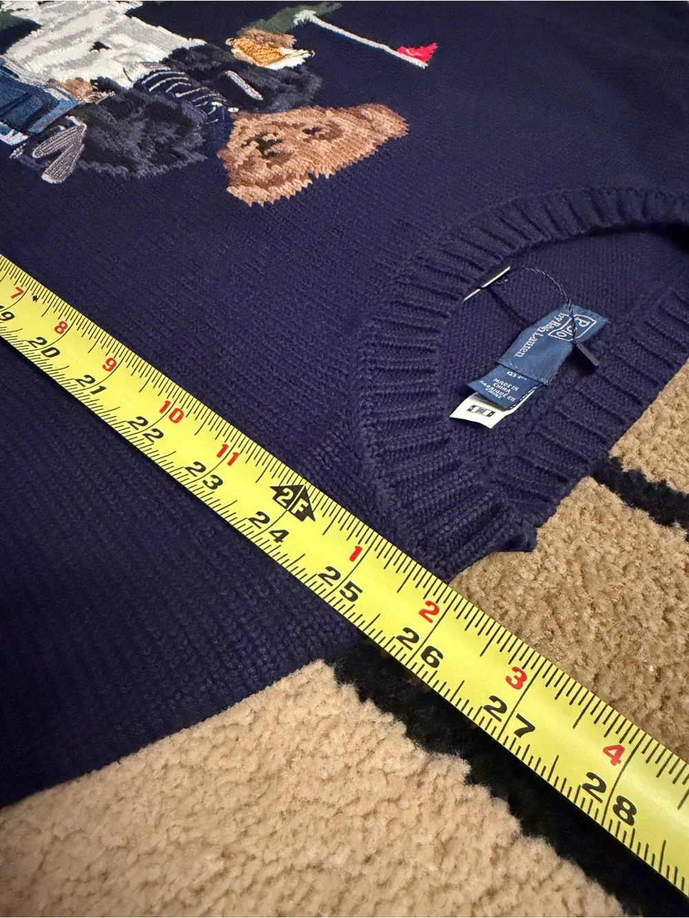 Ralph Lauren Navy Crewneck Sweater with Golf Bear Motif